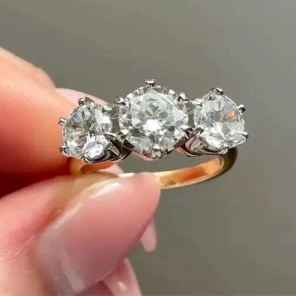 Elegant Gold and Silver Triple Stone Ring